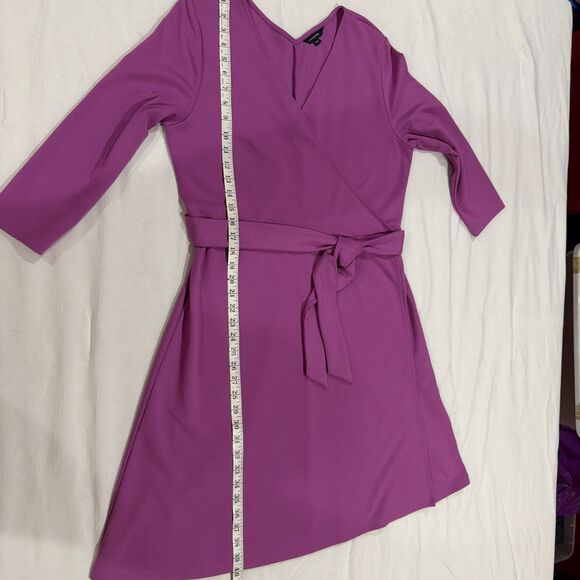 Lands End Purple  Faux Wrap V Neck Dress Size Large 14-16 Tie Waist Long Sleeve - Picture 5 of 6